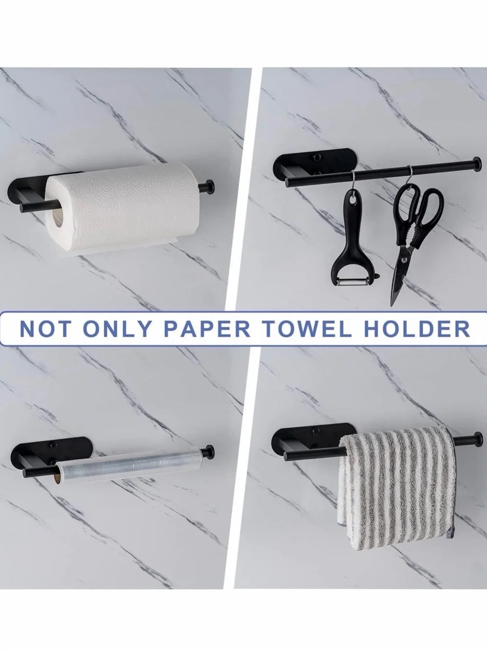 Honmein Under Cabinet Paper Towel Holder – Black Stainless Steel